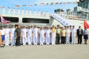 พลเรือตรี นฤพล  เกิดนาค ผู้อำนวยการ การท่าเรือสัตหีบ ฐานทัพเรือสัตหีบ ให้การต้อนรับ RADM.Yan Zhengming ผู้บังคับหมู่เรือฝึกนักเรียนนายเรือ กองทัพเรือสาธารณรัฐประชาชนจีน
